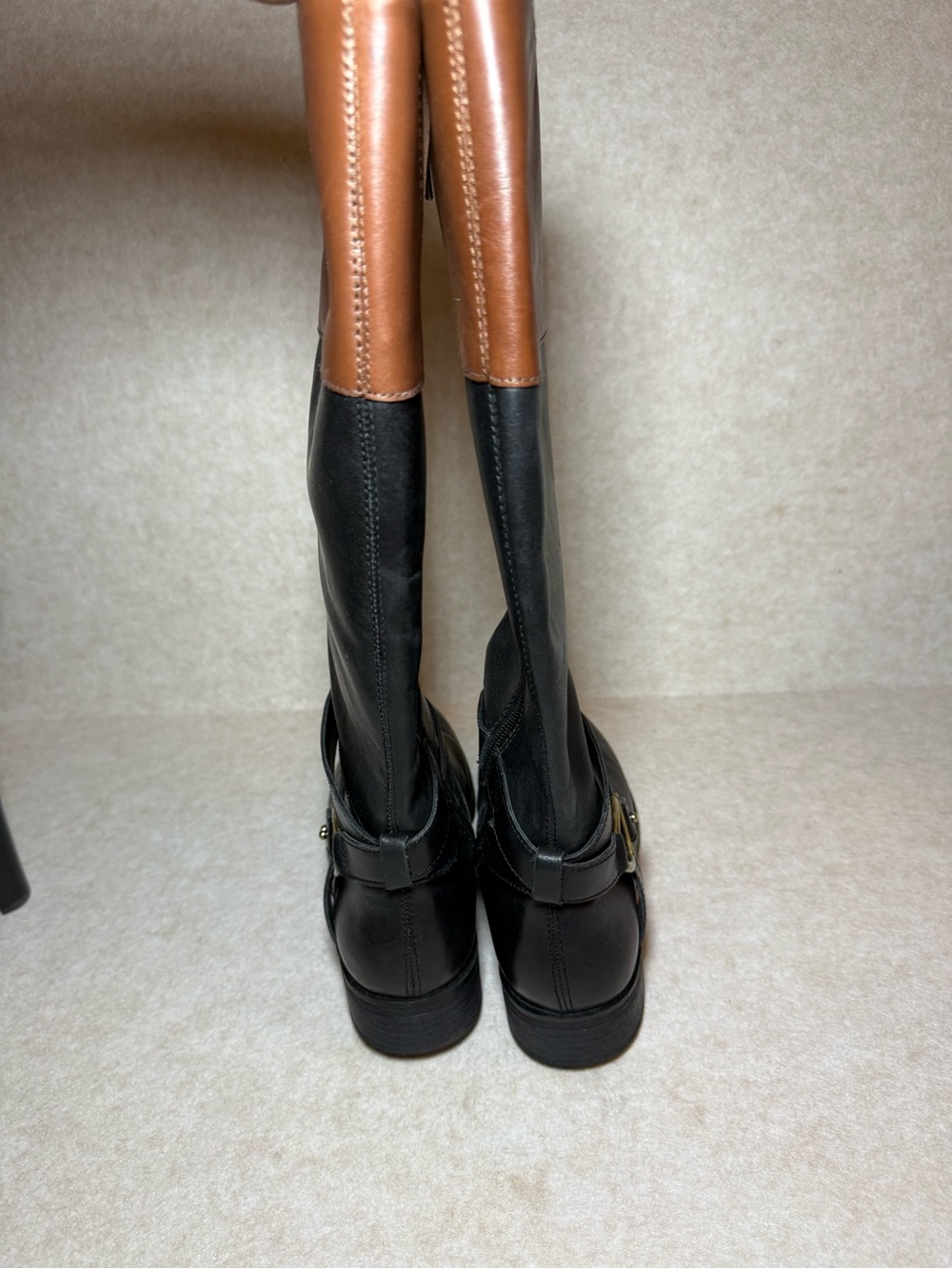 Bandolino BDTESSI Two Tone High Leather Boots Black Cognac Brown Size 8M - Picture 9 of 13